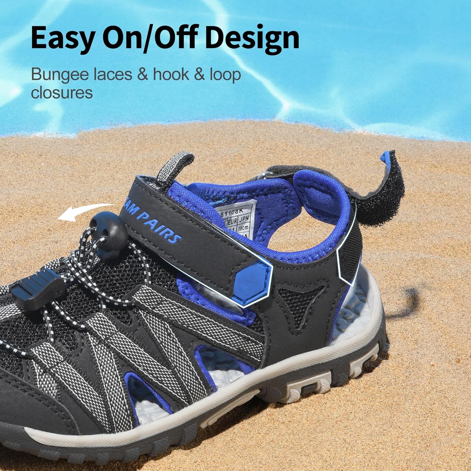 image:imageDREAM PAIRS Boys Girls ClosedToe Outdoor Summer Water Sport Sandals for ToddlerLittleBig KidBlackGreyBlue