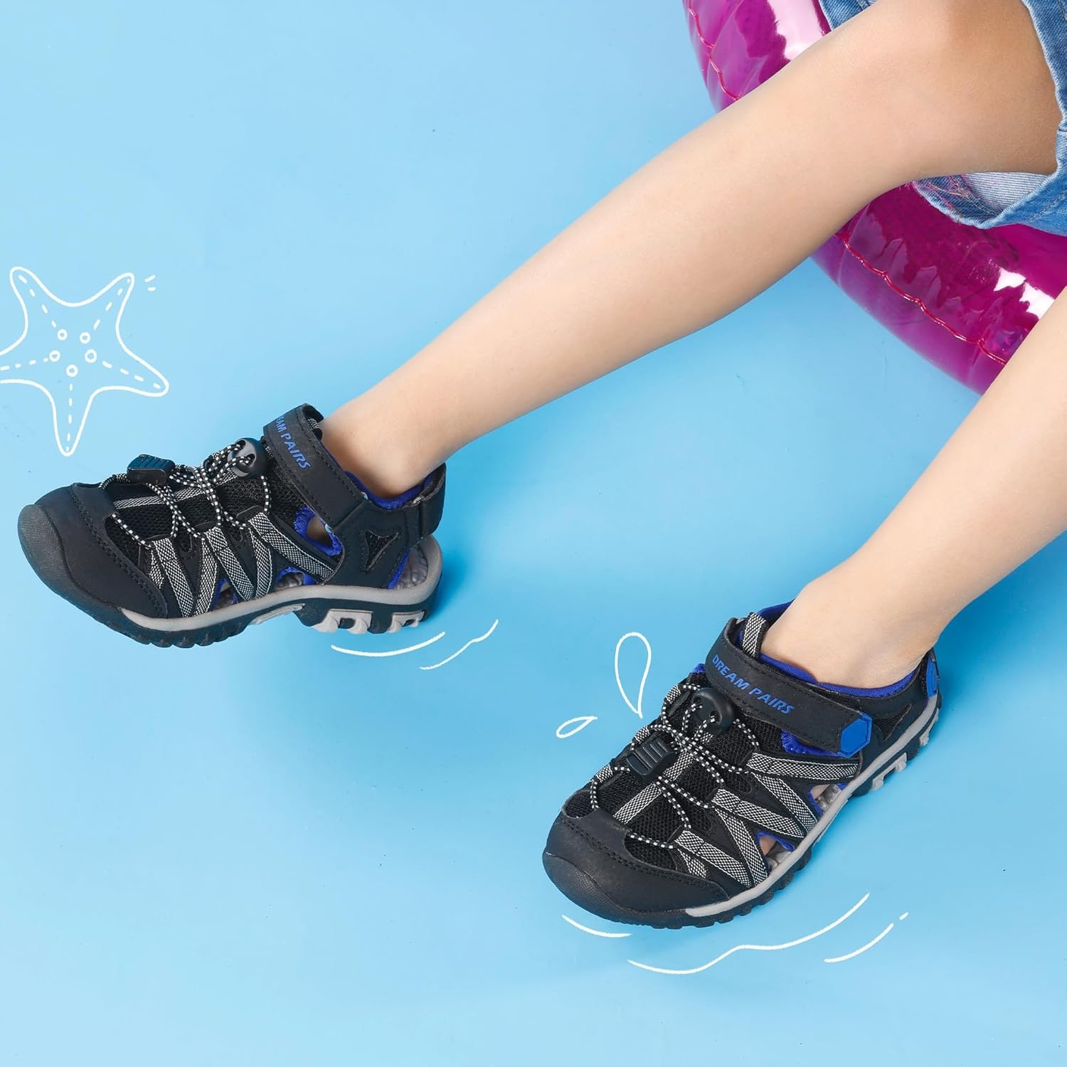 image:imageDREAM PAIRS Boys Girls ClosedToe Outdoor Summer Water Sport Sandals for ToddlerLittleBig KidBlackGreyBlue