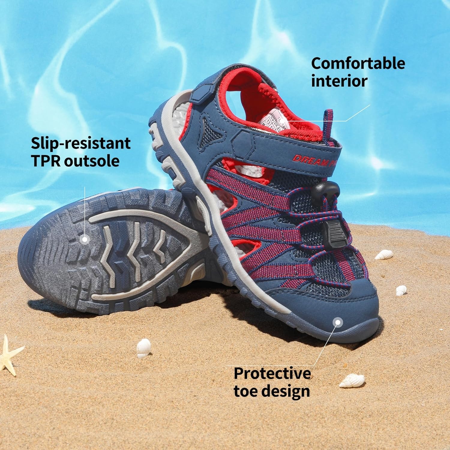 image:imageDREAM PAIRS Boys Girls ClosedToe Outdoor Summer Water Sport Sandals for ToddlerLittleBig KidBlueGreyRed