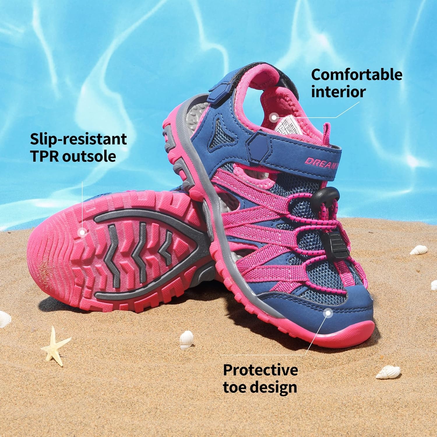 image:imageDREAM PAIRS Boys Girls ClosedToe Outdoor Summer Water Sport Sandals for ToddlerLittleBig KidDark BlueHot Pink