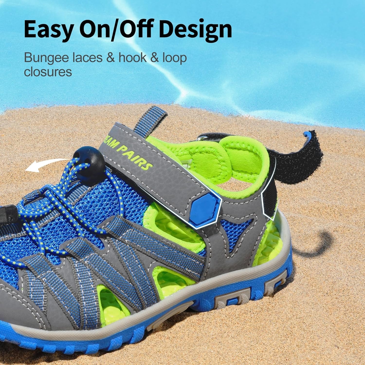 image:imageDREAM PAIRS Boys Girls ClosedToe Outdoor Summer Water Sport Sandals for ToddlerLittleBig KidGreyGreenBlue