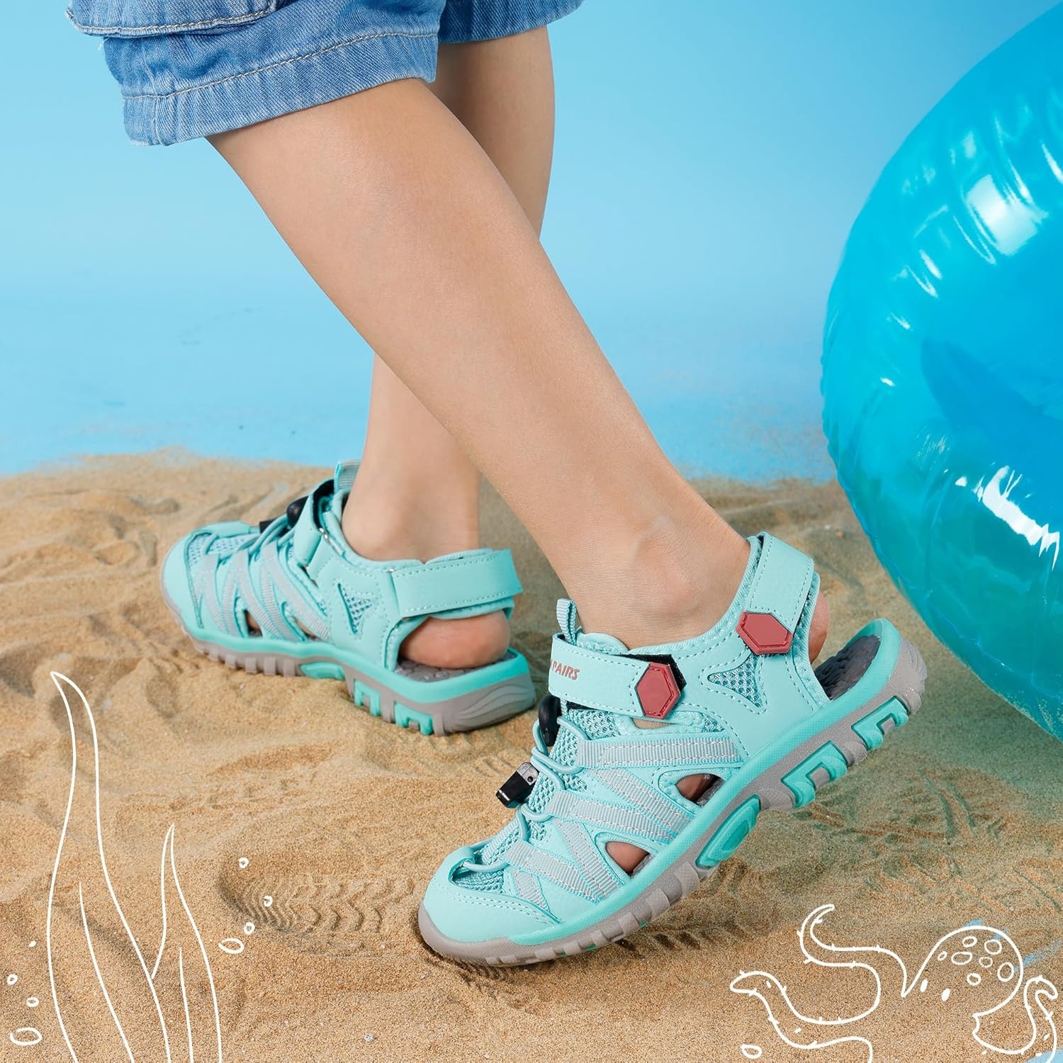 image:imageDREAM PAIRS Boys Girls ClosedToe Outdoor Summer Water Sport Sandals for ToddlerLittleBig KidLightGreenCoral