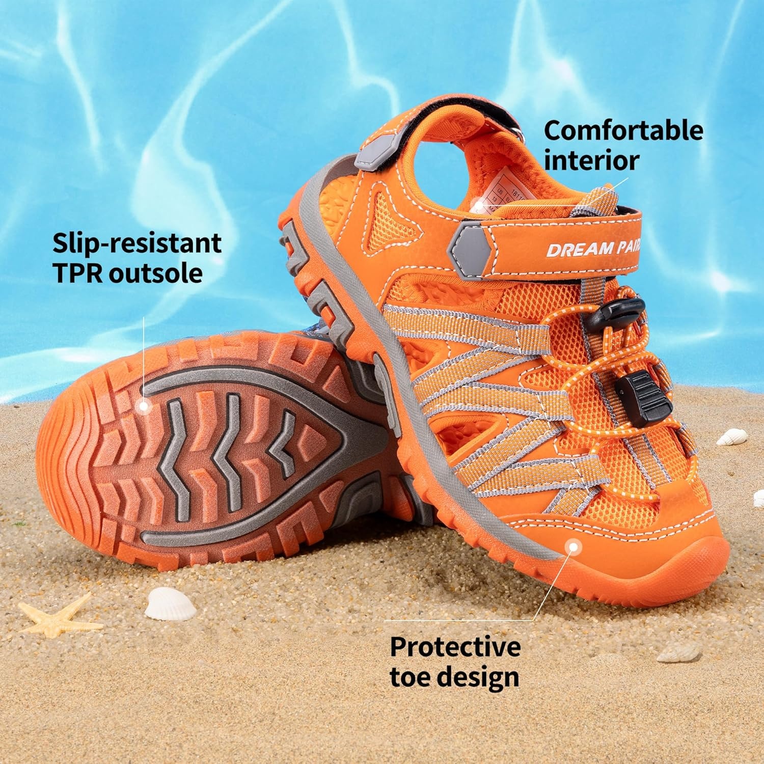 image:imageDREAM PAIRS Boys Girls ClosedToe Outdoor Summer Water Sport Sandals for ToddlerLittleBig KidOrange