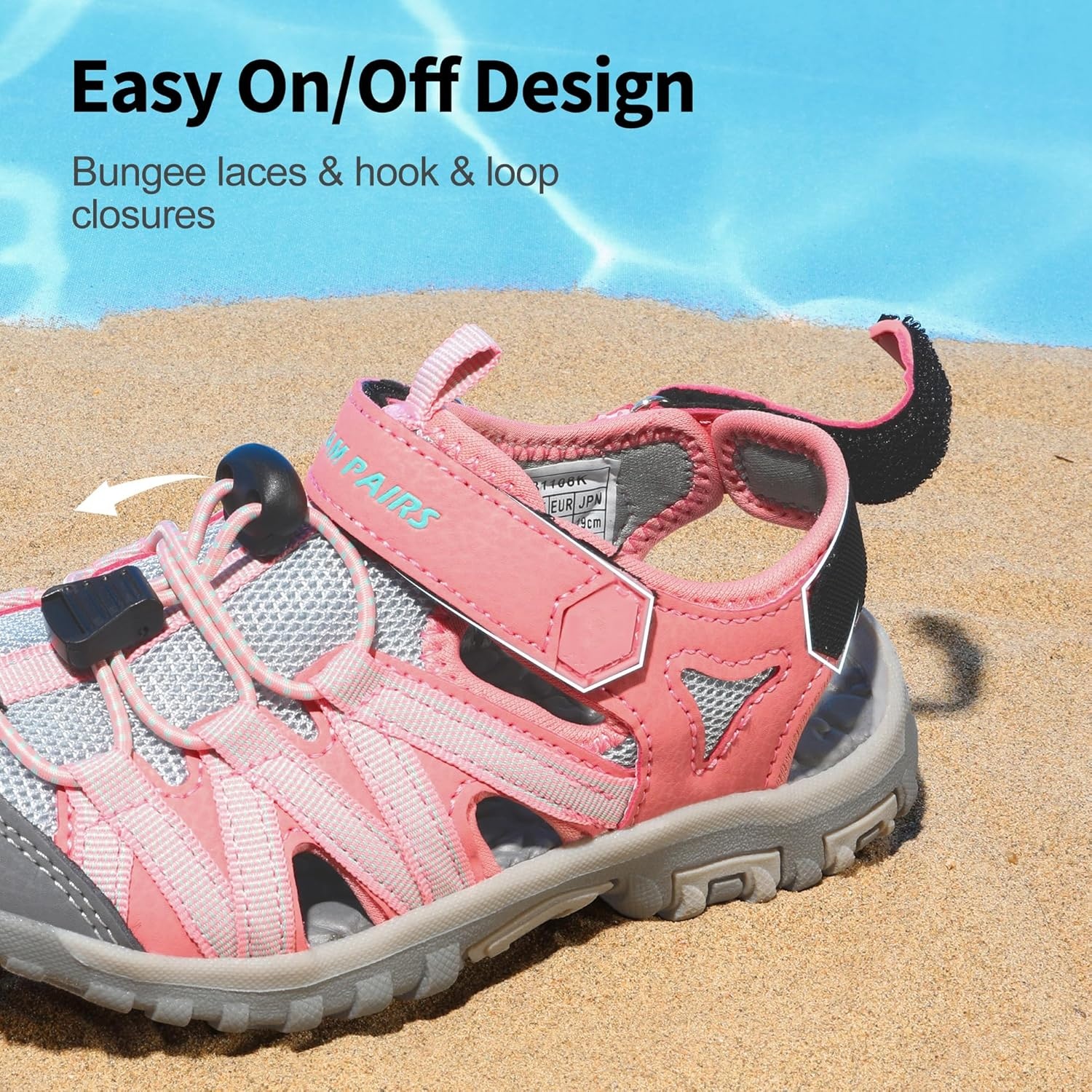 image:imageDREAM PAIRS Boys Girls ClosedToe Outdoor Summer Water Sport Sandals for ToddlerLittleBig KidPinkGreyGreen