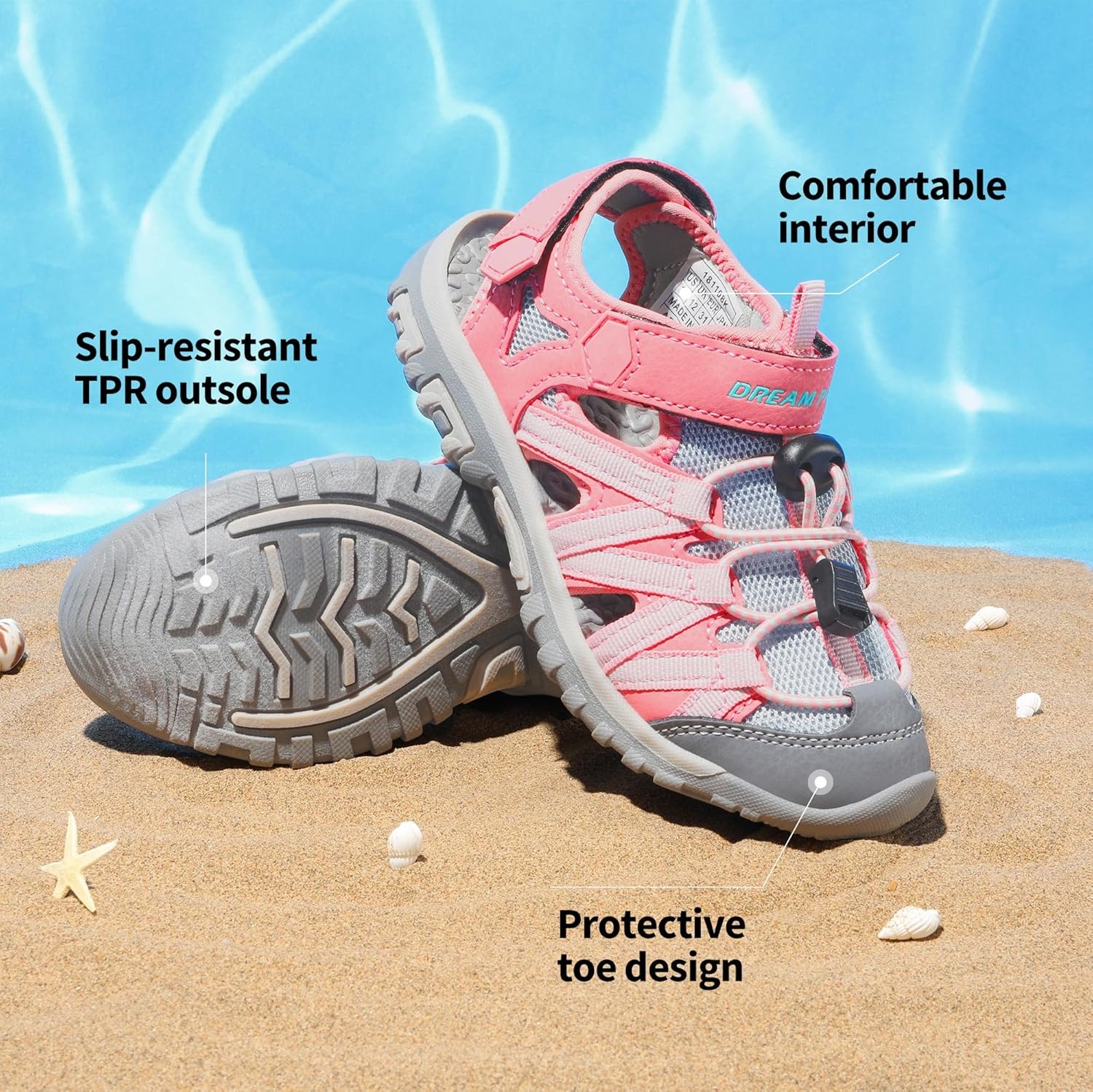 image:imageDREAM PAIRS Boys Girls ClosedToe Outdoor Summer Water Sport Sandals for ToddlerLittleBig KidPinkGreyGreen