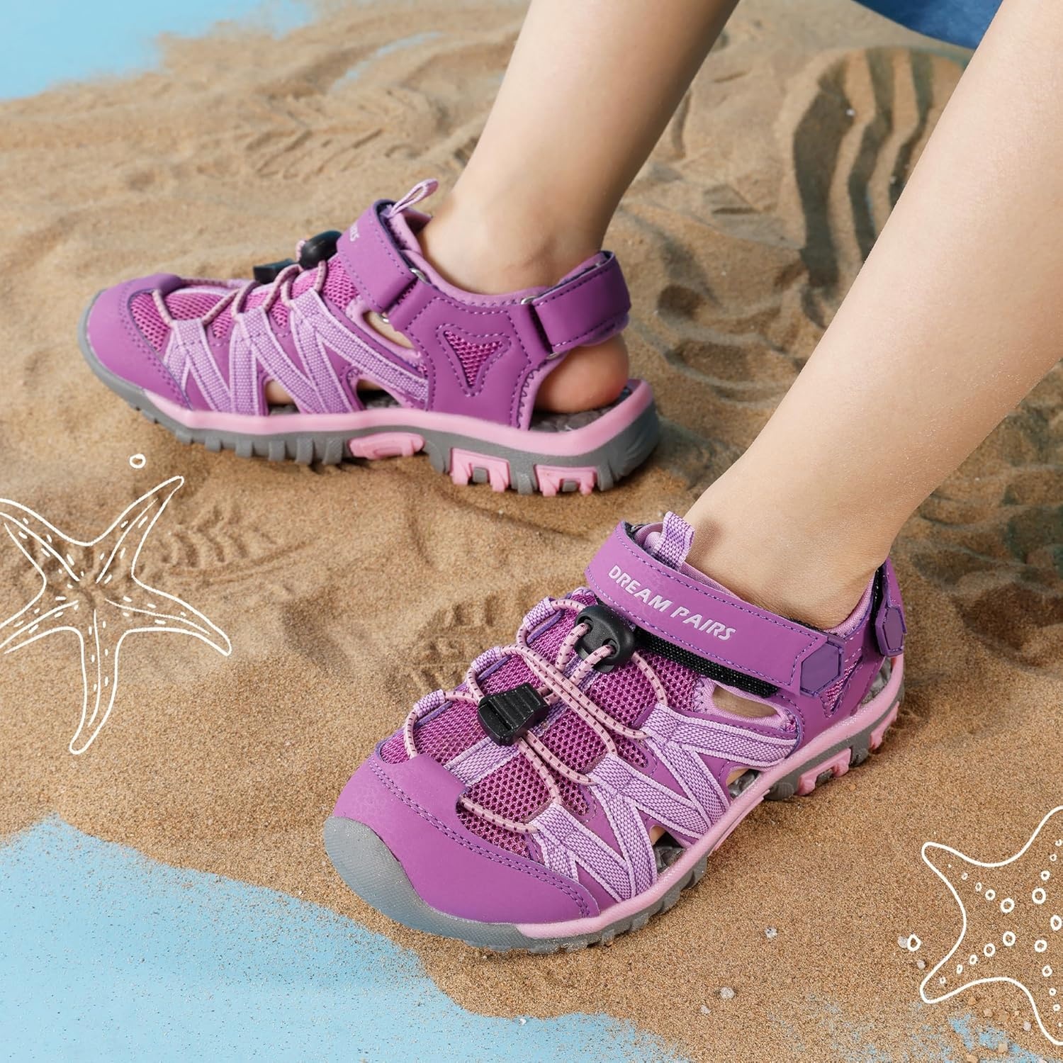 image:imageDREAM PAIRS Boys Girls ClosedToe Outdoor Summer Water Sport Sandals for ToddlerLittleBig KidPurpleLightPurple