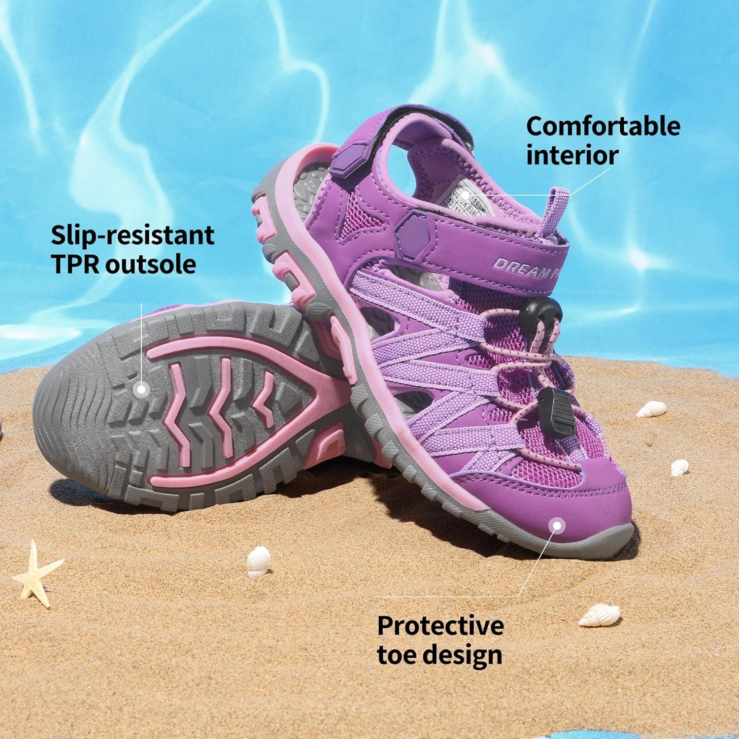 image:imageDREAM PAIRS Boys Girls ClosedToe Outdoor Summer Water Sport Sandals for ToddlerLittleBig KidPurpleLightPurple