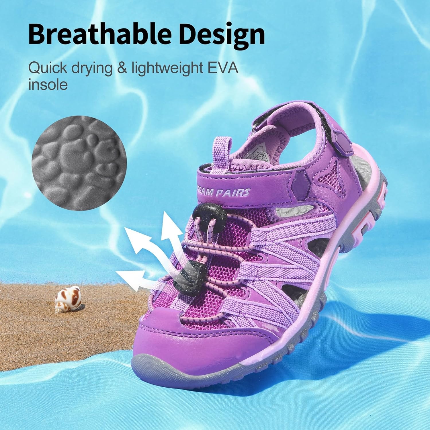 image:imageDREAM PAIRS Boys Girls ClosedToe Outdoor Summer Water Sport Sandals for ToddlerLittleBig KidPurpleLightPurple