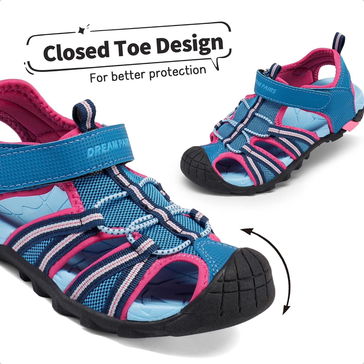 image:imageDREAM PAIRS Boys Girls Outdoor Summer Water Sport Athletic Sandals for ToddlerLittleBig KidNavyFuchsiaMint