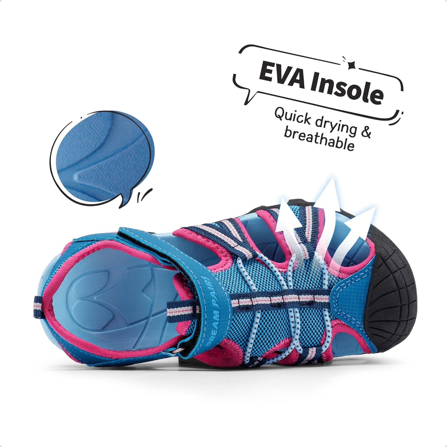 image:imageDREAM PAIRS Boys Girls Outdoor Summer Water Sport Athletic Sandals for ToddlerLittleBig KidNavyFuchsiaMint