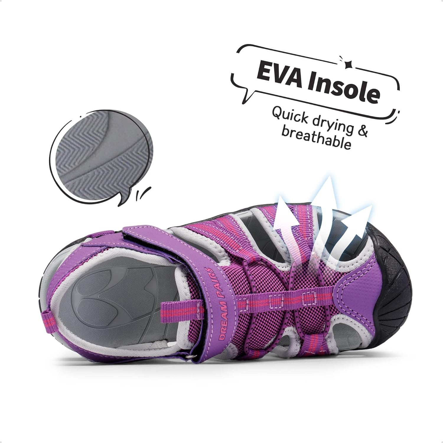 image:imageDREAM PAIRS Boys Girls Outdoor Summer Water Sport Athletic Sandals for ToddlerLittleBig KidPurpleFuchsiaLightGrey