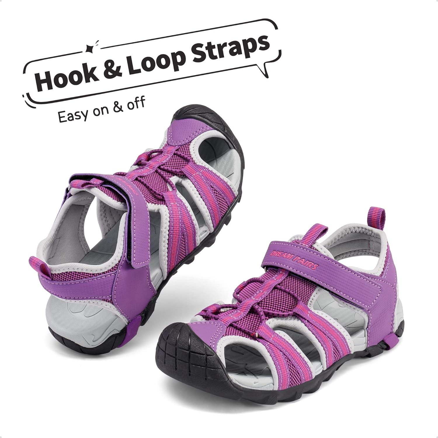 image:imageDREAM PAIRS Boys Girls Outdoor Summer Water Sport Athletic Sandals for ToddlerLittleBig KidPurpleFuchsiaLightGrey