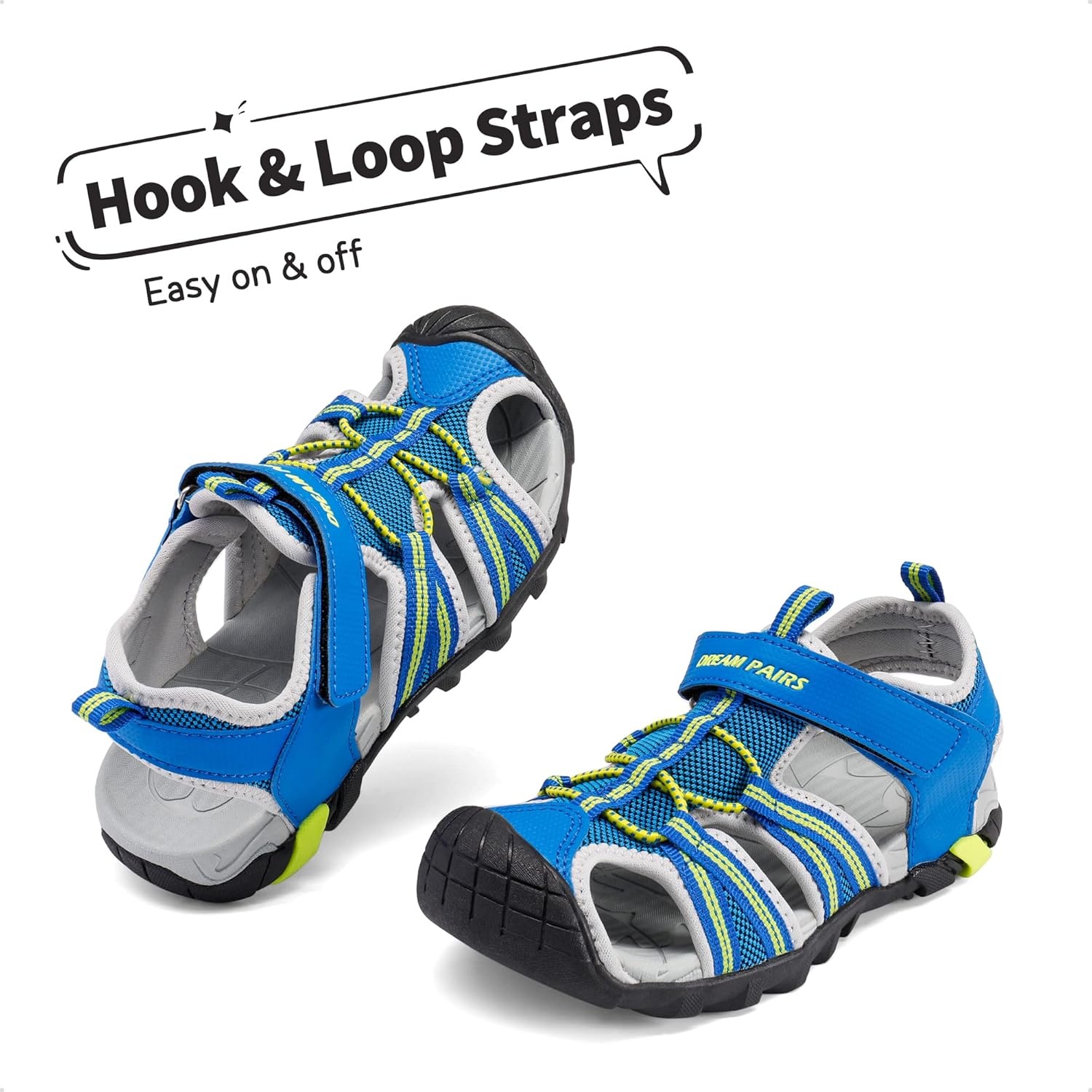 image:imageDREAM PAIRS Boys Girls Outdoor Summer Water Sport Athletic Sandals for ToddlerLittleBig KidRoyalNeonGreenLightGrey