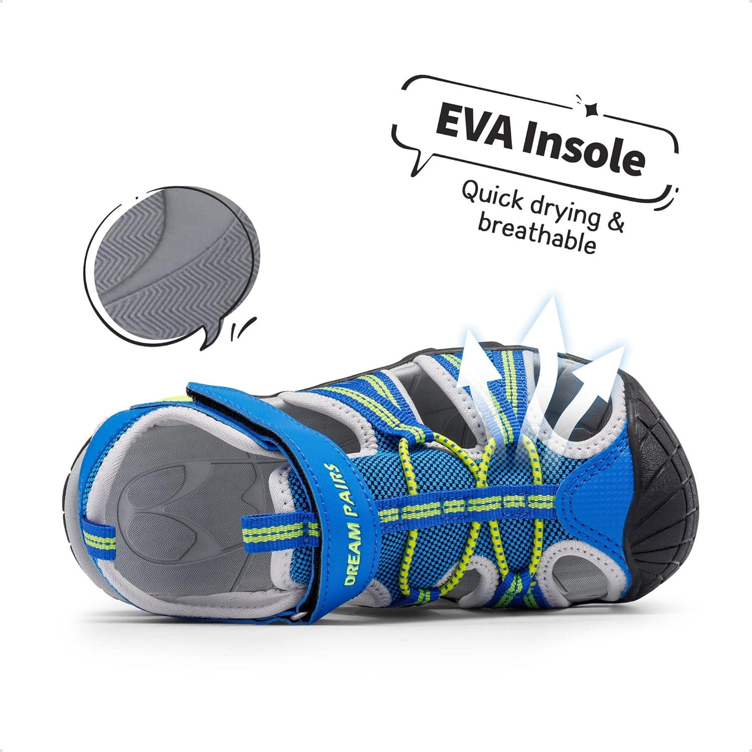 image:imageDREAM PAIRS Boys Girls Outdoor Summer Water Sport Athletic Sandals for ToddlerLittleBig KidRoyalNeonGreenLightGrey