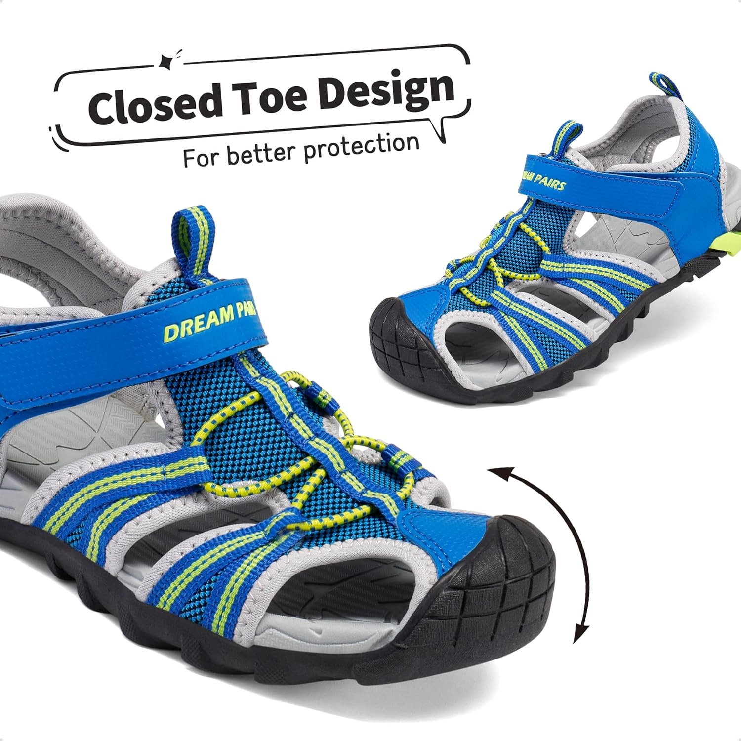 image:imageDREAM PAIRS Boys Girls Outdoor Summer Water Sport Athletic Sandals for ToddlerLittleBig KidRoyalNeonGreenLightGrey