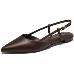 DREAM PAIRS Slingback Flats for Women, Pointed-Toe Elegant Women’s Ballet Flats with Buckle Strap, Classic Low Heel Dress Shoes for Casual Work Office Party(Brown)