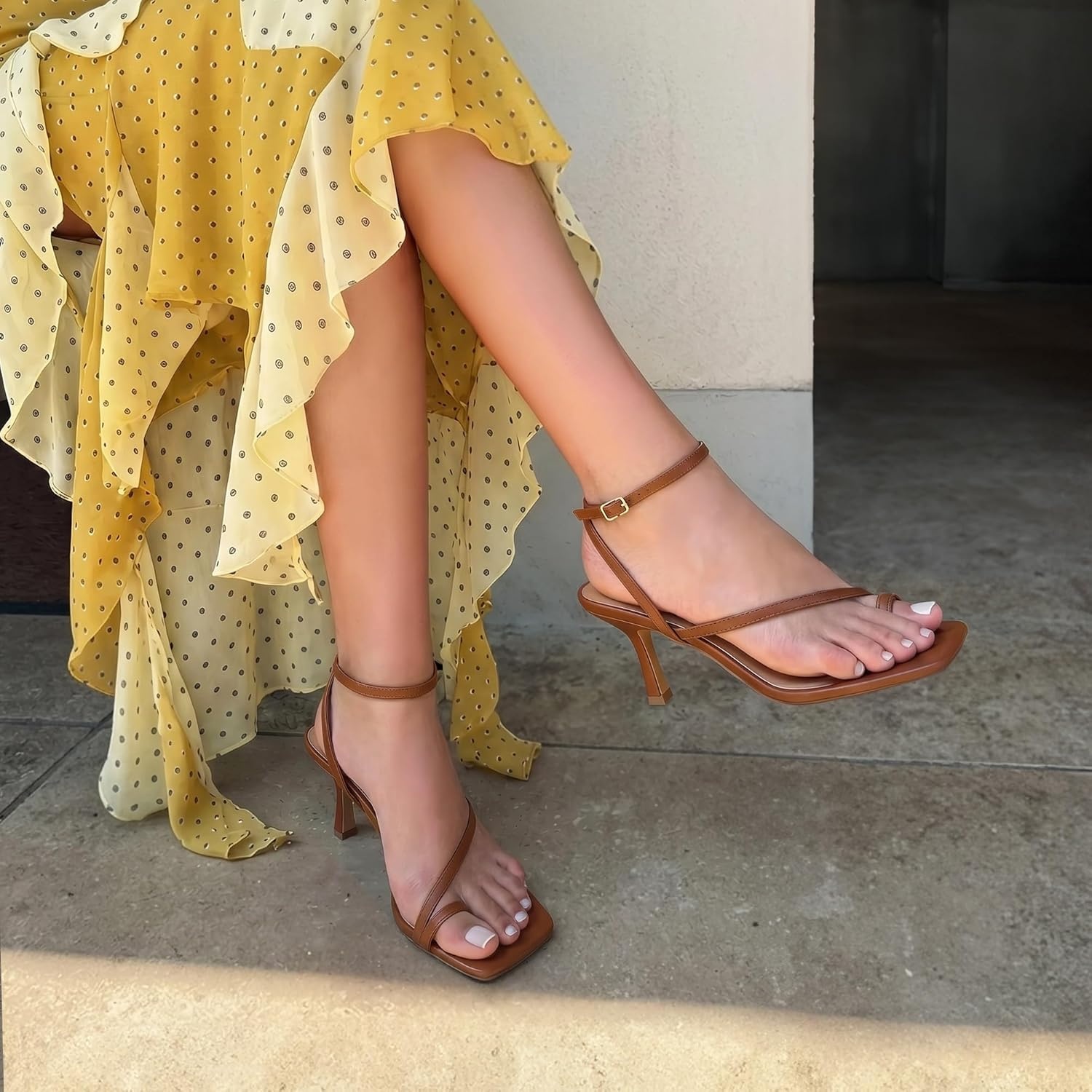 image:imageDREAM PAIRS Womens Kitten Low Heels with Square Toe Adjustable Ankle Strappy Fashion Sandals Comfortable Dressy Summer Shoes 2026 for Daily PartyBrown
