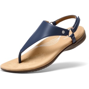DREAM PAIRS Women’s Flat Sandals Arch Support Orthopedic Comfortable Soft Cushion Summer T-Strap Walking Thong Sandals(Navy)