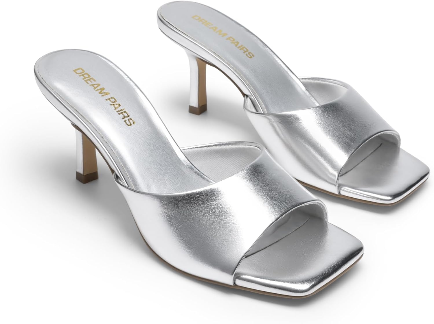 image:imageDREAM PAIRS 2026 Womens Kitten Heels Sandals Square Toe Slip On Low Heels Heeled Mules Footwear for Everyday Dressy amp Casual OccasionsSilver