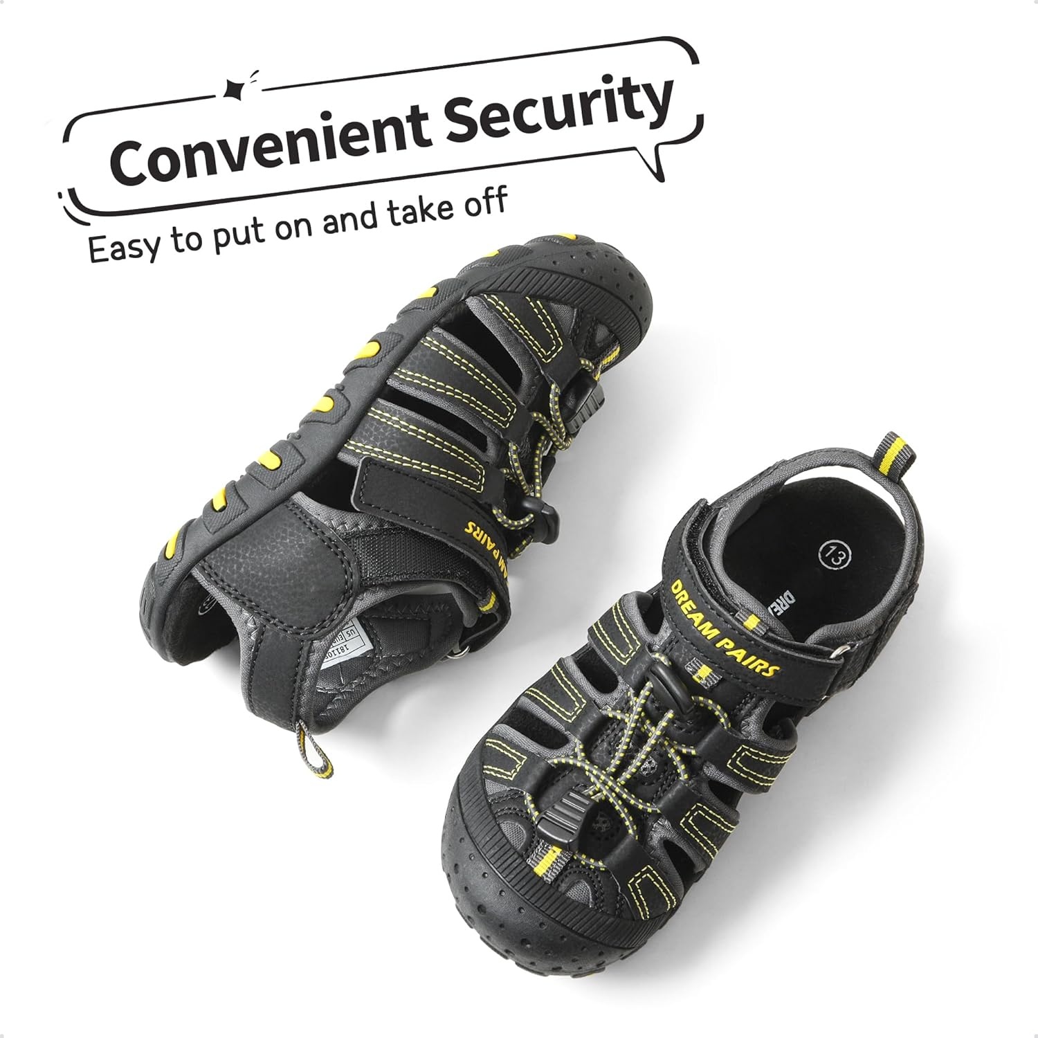 image:imageDREAM PAIRS Boys Girls ClosedToe Outdoor Summer Water Sport Sandals for ToddlerLittleBig KidBlackGreyYellow