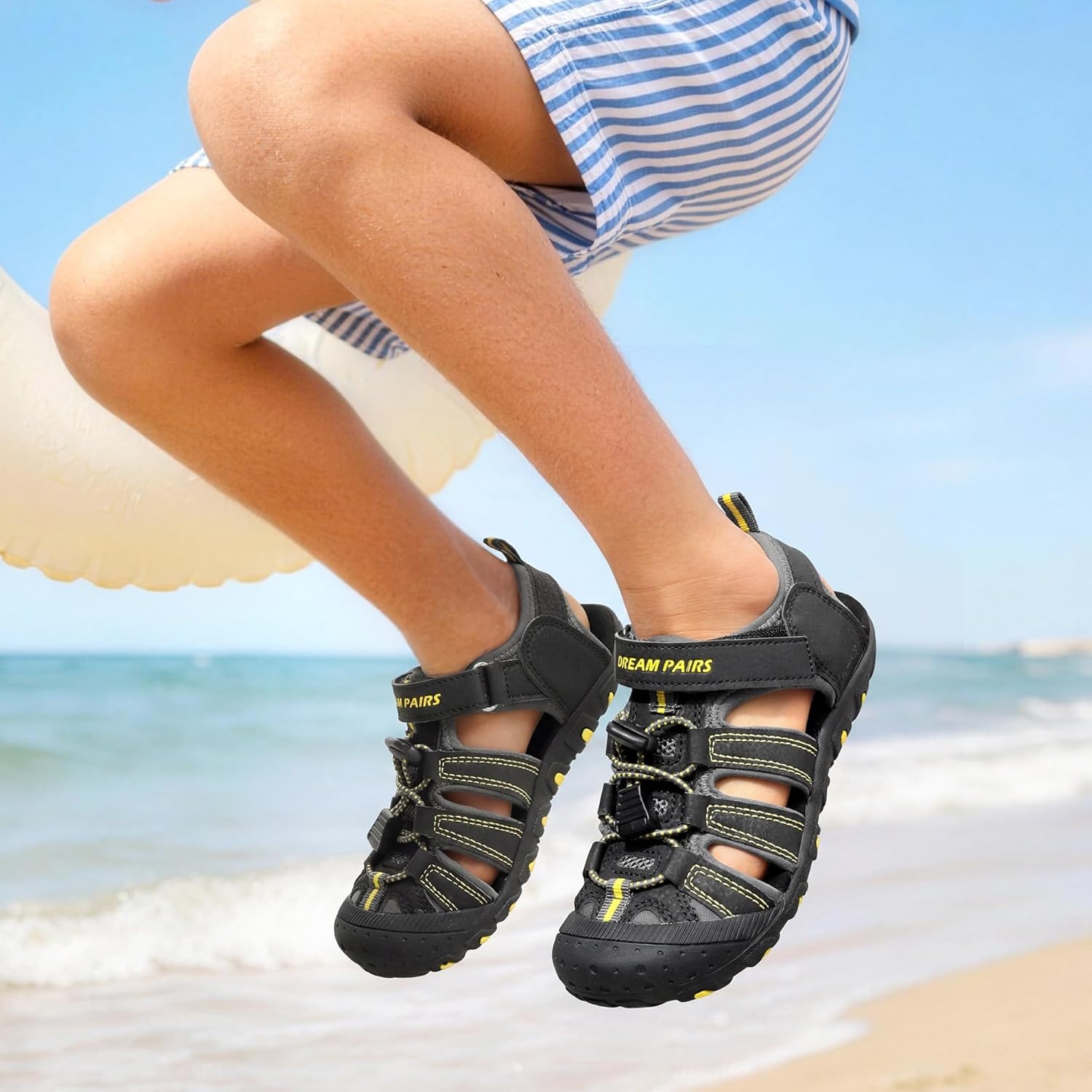 image:imageDREAM PAIRS Boys Girls ClosedToe Outdoor Summer Water Sport Sandals for ToddlerLittleBig KidBlackGreyYellow