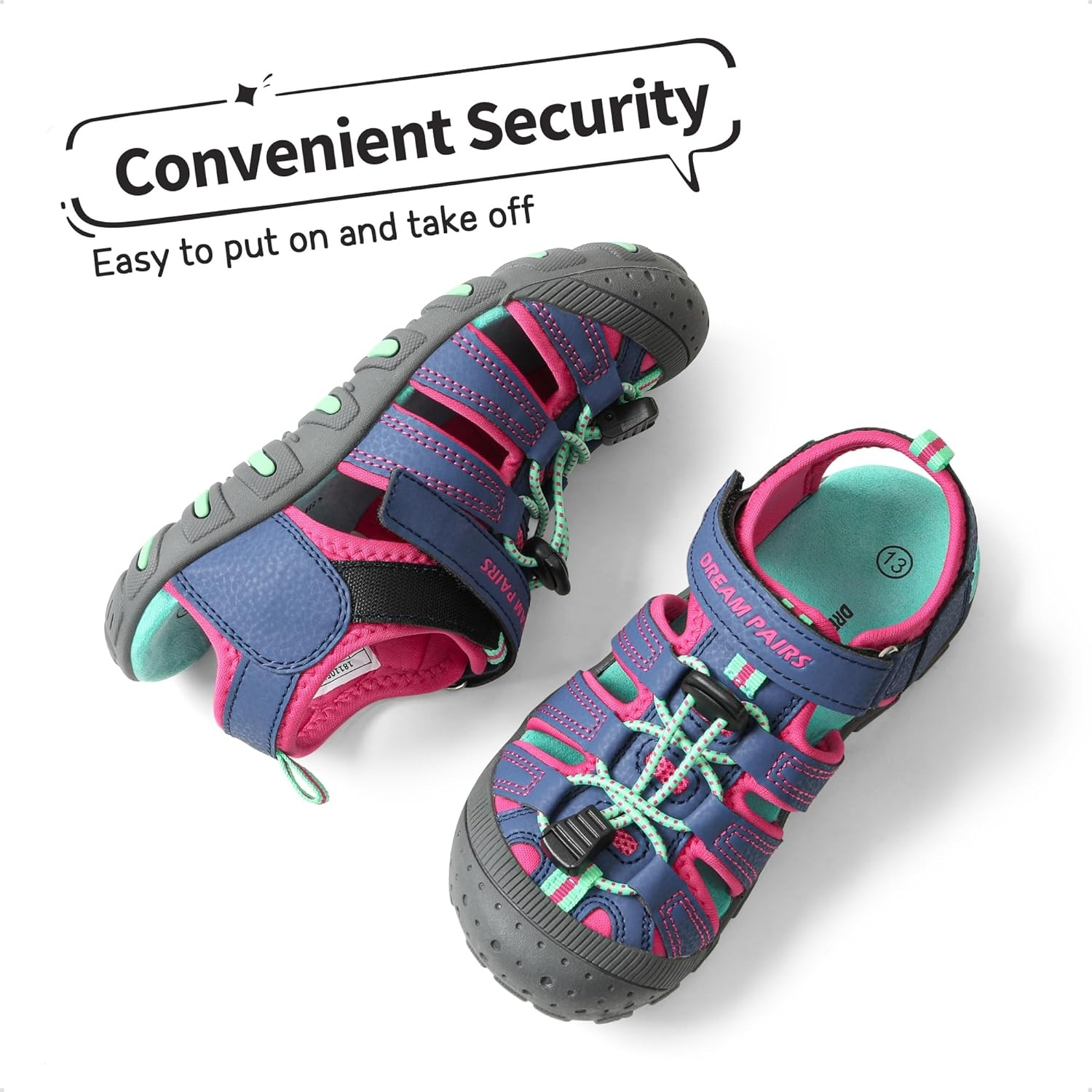 image:imageDREAM PAIRS Boys Girls ClosedToe Outdoor Summer Water Sport Sandals for ToddlerLittleBig KidBlueFuchsiaMint