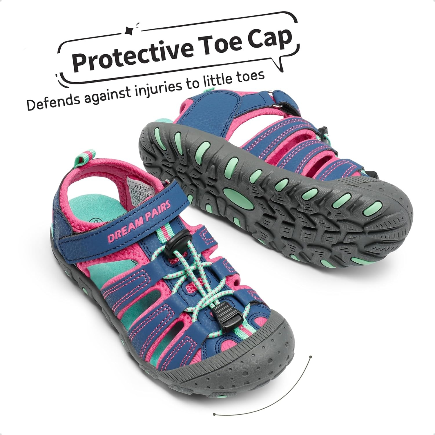 image:imageDREAM PAIRS Boys Girls ClosedToe Outdoor Summer Water Sport Sandals for ToddlerLittleBig KidBlueFuchsiaMint