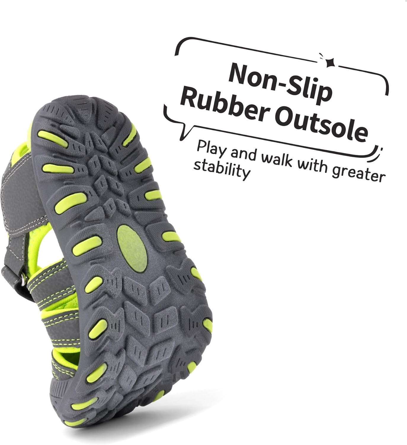 image:imageDREAM PAIRS Boys Girls ClosedToe Outdoor Summer Water Sport Sandals for ToddlerLittleBig KidGreyGreen
