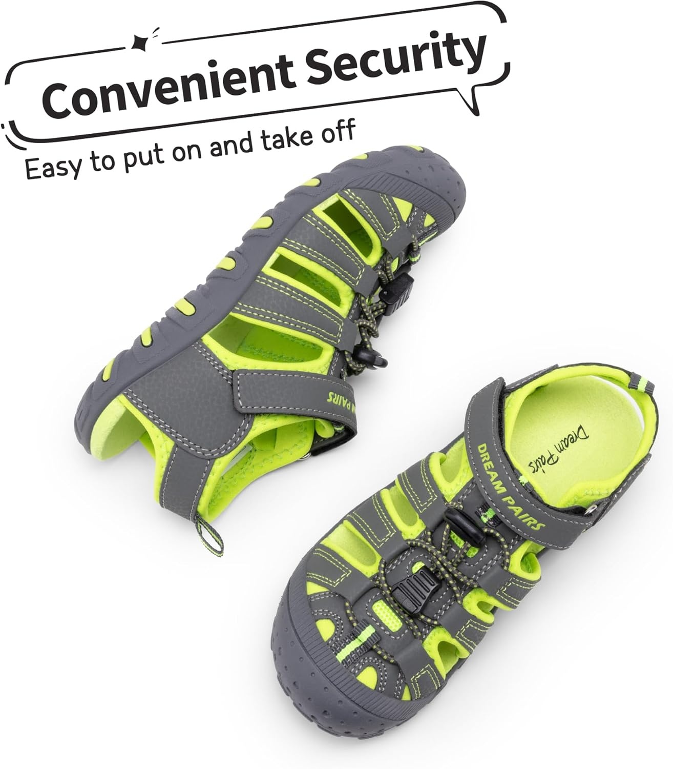 image:imageDREAM PAIRS Boys Girls ClosedToe Outdoor Summer Water Sport Sandals for ToddlerLittleBig KidGreyGreen