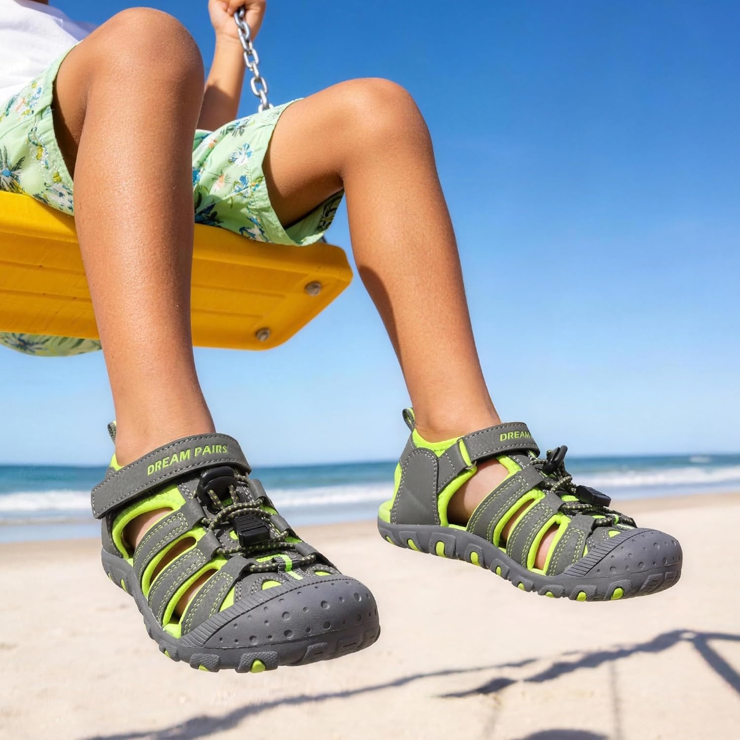image:imageDREAM PAIRS Boys Girls ClosedToe Outdoor Summer Water Sport Sandals for ToddlerLittleBig KidGreyGreen