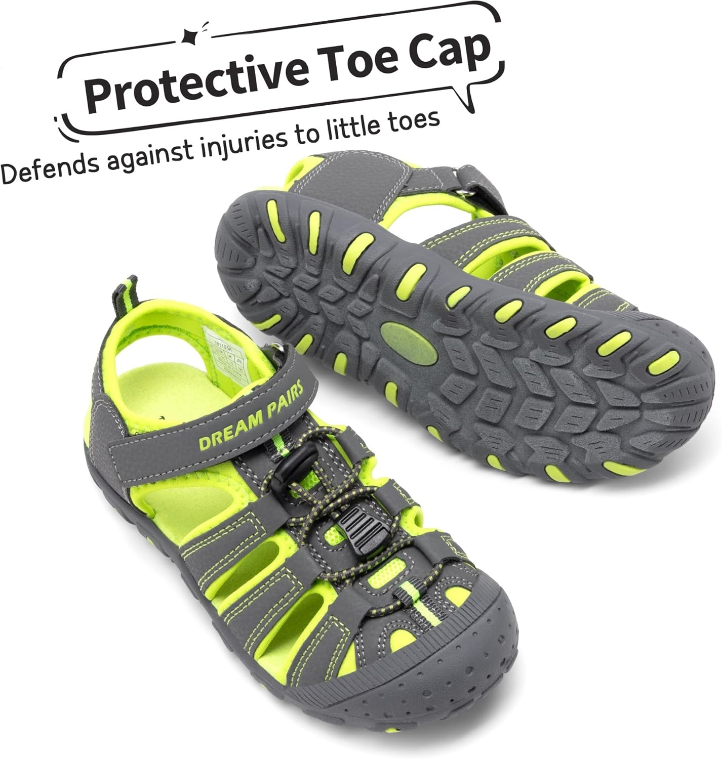 image:imageDREAM PAIRS Boys Girls ClosedToe Outdoor Summer Water Sport Sandals for ToddlerLittleBig KidGreyGreen