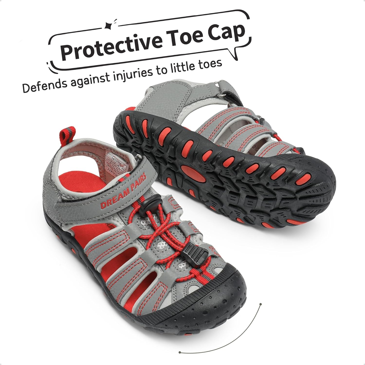 image:imageDREAM PAIRS Boys Girls ClosedToe Outdoor Summer Water Sport Sandals for ToddlerLittleBig KidGreyLightGreyRed