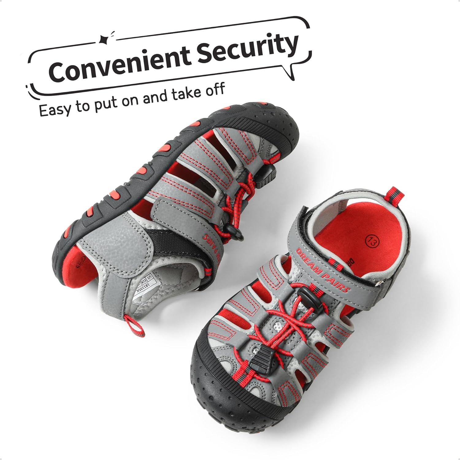 image:imageDREAM PAIRS Boys Girls ClosedToe Outdoor Summer Water Sport Sandals for ToddlerLittleBig KidGreyLightGreyRed