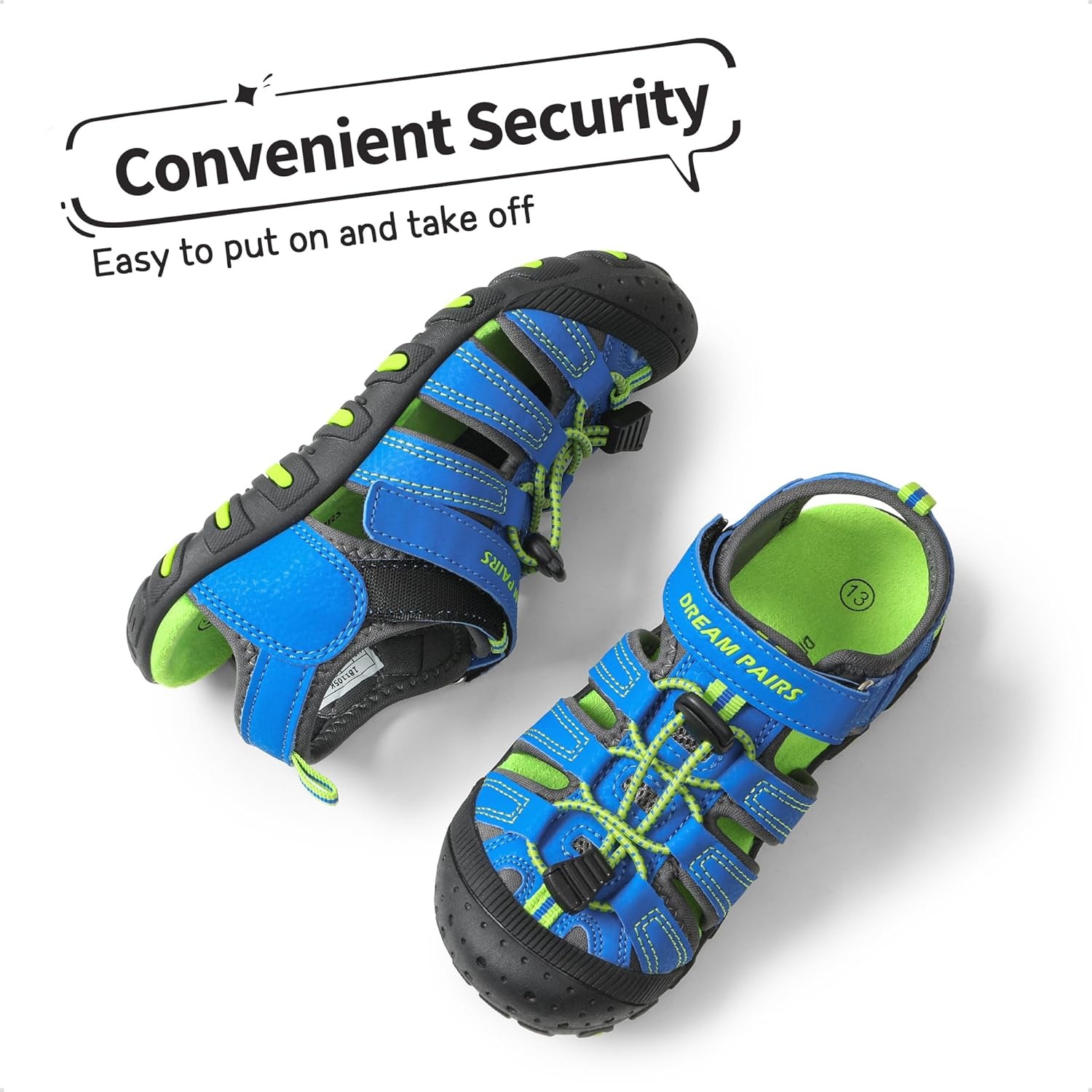 image:imageDREAM PAIRS Boys Girls ClosedToe Outdoor Summer Water Sport Sandals for ToddlerLittleBig KidRoyalBlueGreen