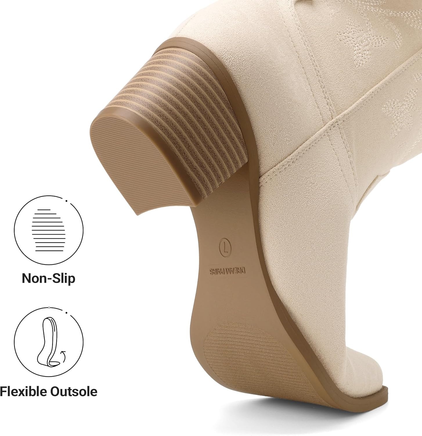 image:imageDREAM PAIRS Cowboy Boots for Women Cowgirl Western Boots Fashion Embroidery Stitched Chunky Heel Mid Calf BootsBeige