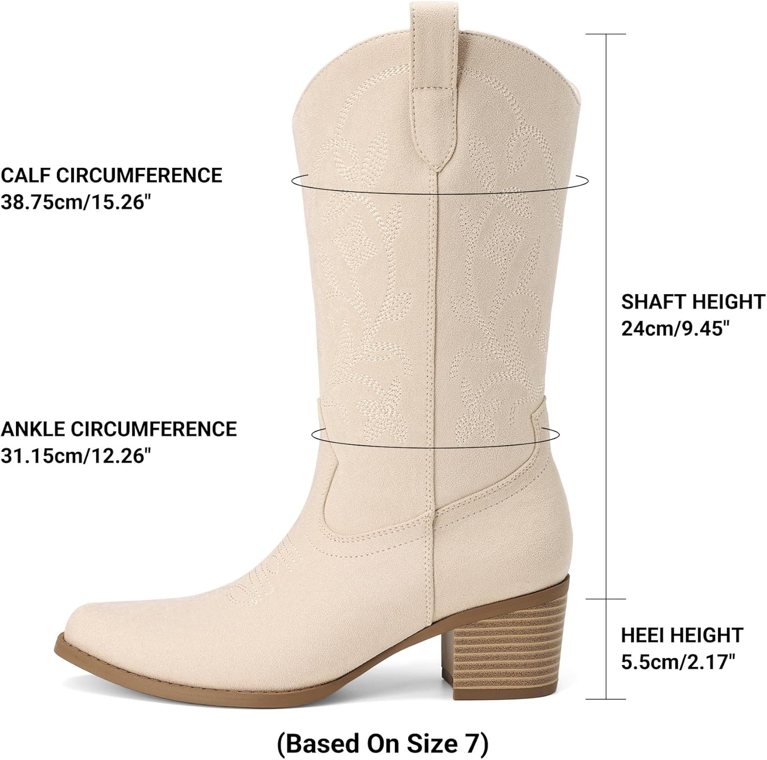 image:imageDREAM PAIRS Cowboy Boots for Women Cowgirl Western Boots Fashion Embroidery Stitched Chunky Heel Mid Calf BootsBeige