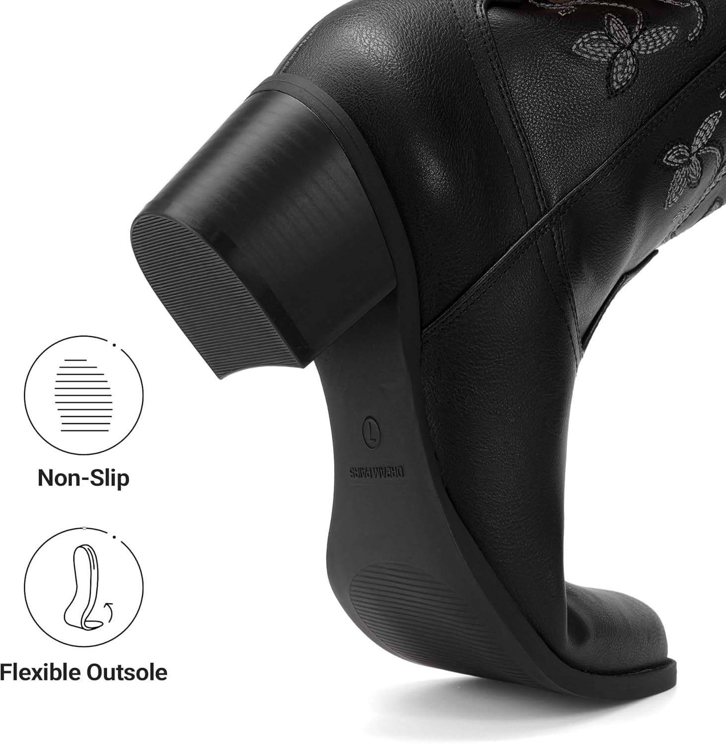 image:imageDREAM PAIRS Cowboy Boots for Women Cowgirl Western Boots Fashion Embroidery Stitched Chunky Heel Mid Calf BootsBlack
