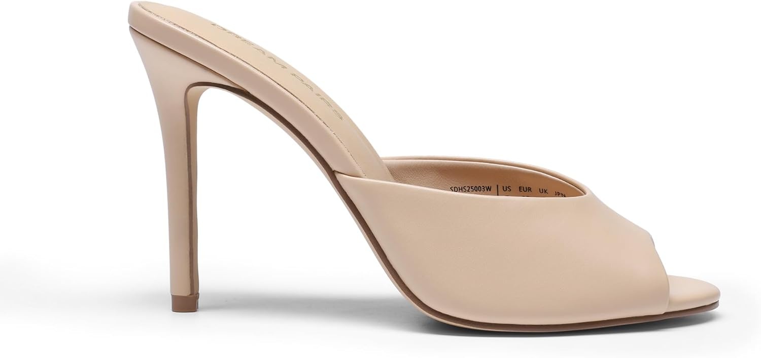 image:imageDREAM PAIRS Mule Heels for Women High Heels Stiletto Open Round Peep Toe Mules Sandals Slip on Dress Shoes 2026 Sexy Heeled for Party Dressy Prom WeddingNude