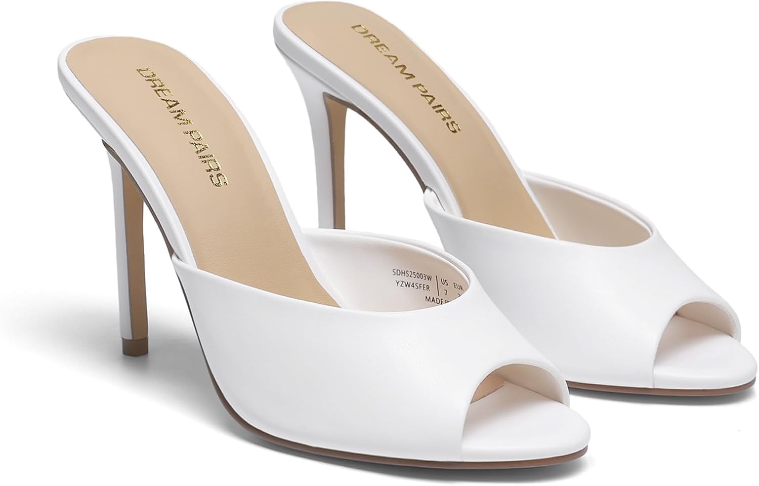 image:imageDREAM PAIRS Mule Heels for Women High Heels Stiletto Open Round Peep Toe Mules Sandals Slip on Dress Shoes 2026 Sexy Heeled for Party Dressy Prom WeddingWhite