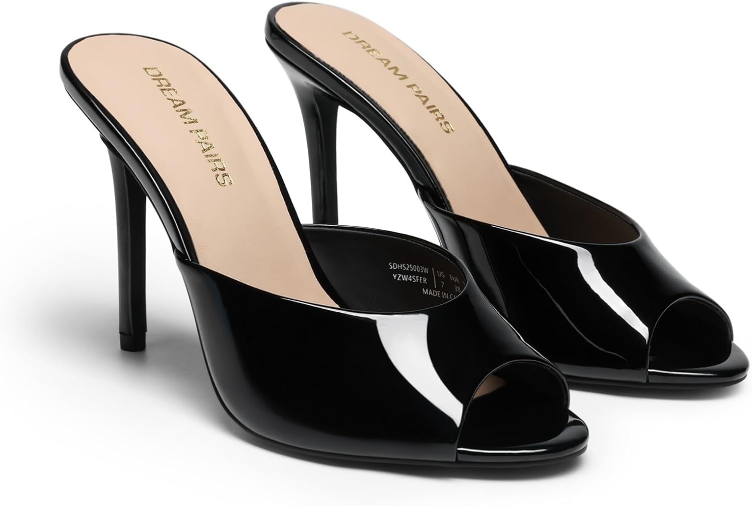 image:imageDREAM PAIRS Mule Heels for Women High Heels Stiletto Open Round Peep Toe Mules Sandals Slip on Dress Shoes 2026 Sexy Heeled for Party Dressy Prom WeddingBlackpat
