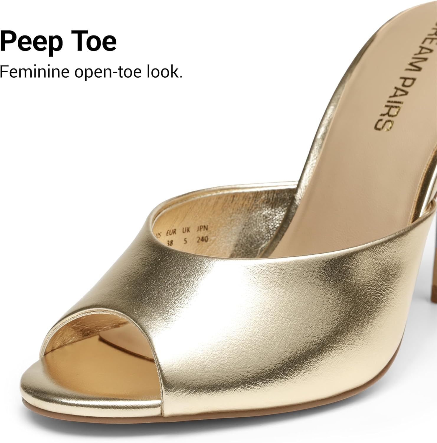 image:imageDREAM PAIRS Mule Heels for Women High Heels Stiletto Open Round Peep Toe Mules Sandals Slip on Dress Shoes 2026 Sexy Heeled for Party Dressy Prom WeddingLight Gold