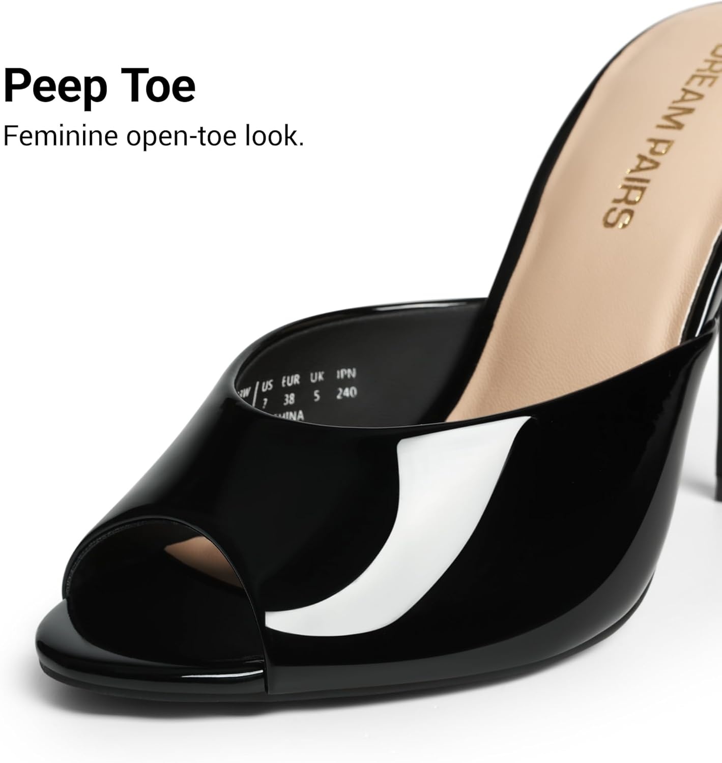 image:imageDREAM PAIRS Mule Heels for Women High Heels Stiletto Open Round Peep Toe Mules Sandals Slip on Dress Shoes 2026 Sexy Heeled for Party Dressy Prom WeddingBlackpat