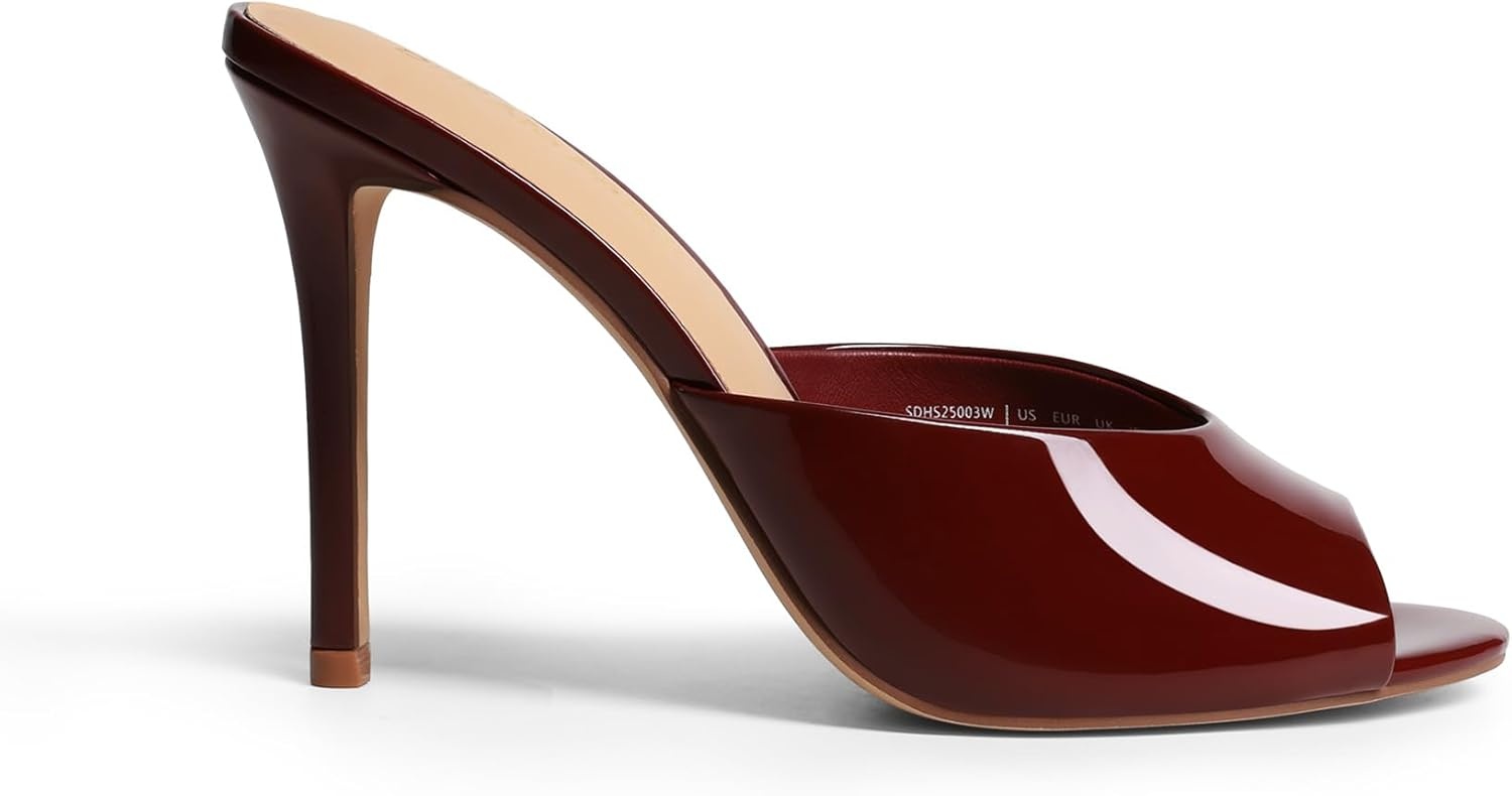 image:imageDREAM PAIRS Mule Heels for Women High Heels Stiletto Open Round Peep Toe Mules Sandals Slip on Dress Shoes 2026 Sexy Heeled for Party Dressy Prom WeddingBurgundy