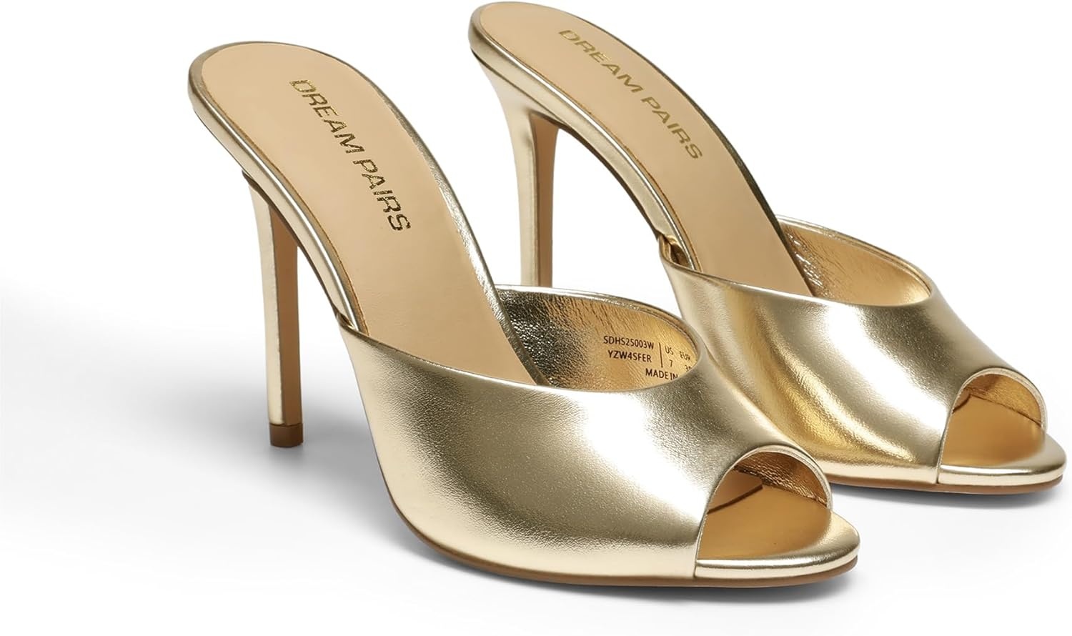 image:imageDREAM PAIRS Mule Heels for Women High Heels Stiletto Open Round Peep Toe Mules Sandals Slip on Dress Shoes 2026 Sexy Heeled for Party Dressy Prom WeddingLight Gold