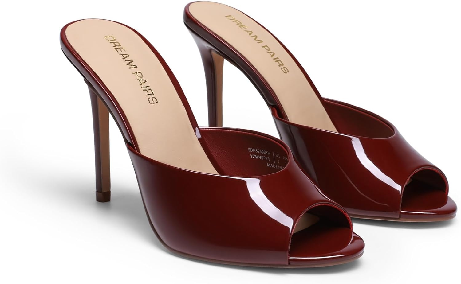 image:imageDREAM PAIRS Mule Heels for Women High Heels Stiletto Open Round Peep Toe Mules Sandals Slip on Dress Shoes 2026 Sexy Heeled for Party Dressy Prom WeddingBurgundy