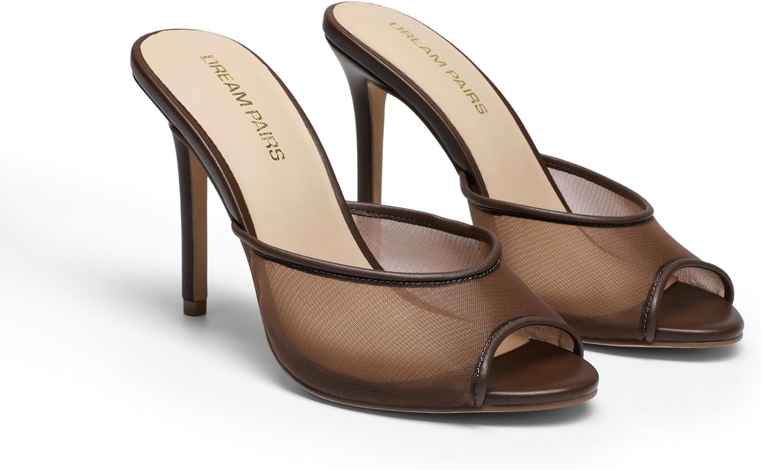 image:imageDREAM PAIRS Mule Heels for Women High Heels Stiletto Open Round Peep Toe Mules Sandals Slip on Dress Shoes 2026 Sexy Heeled for Party Dressy Prom WeddingBrown