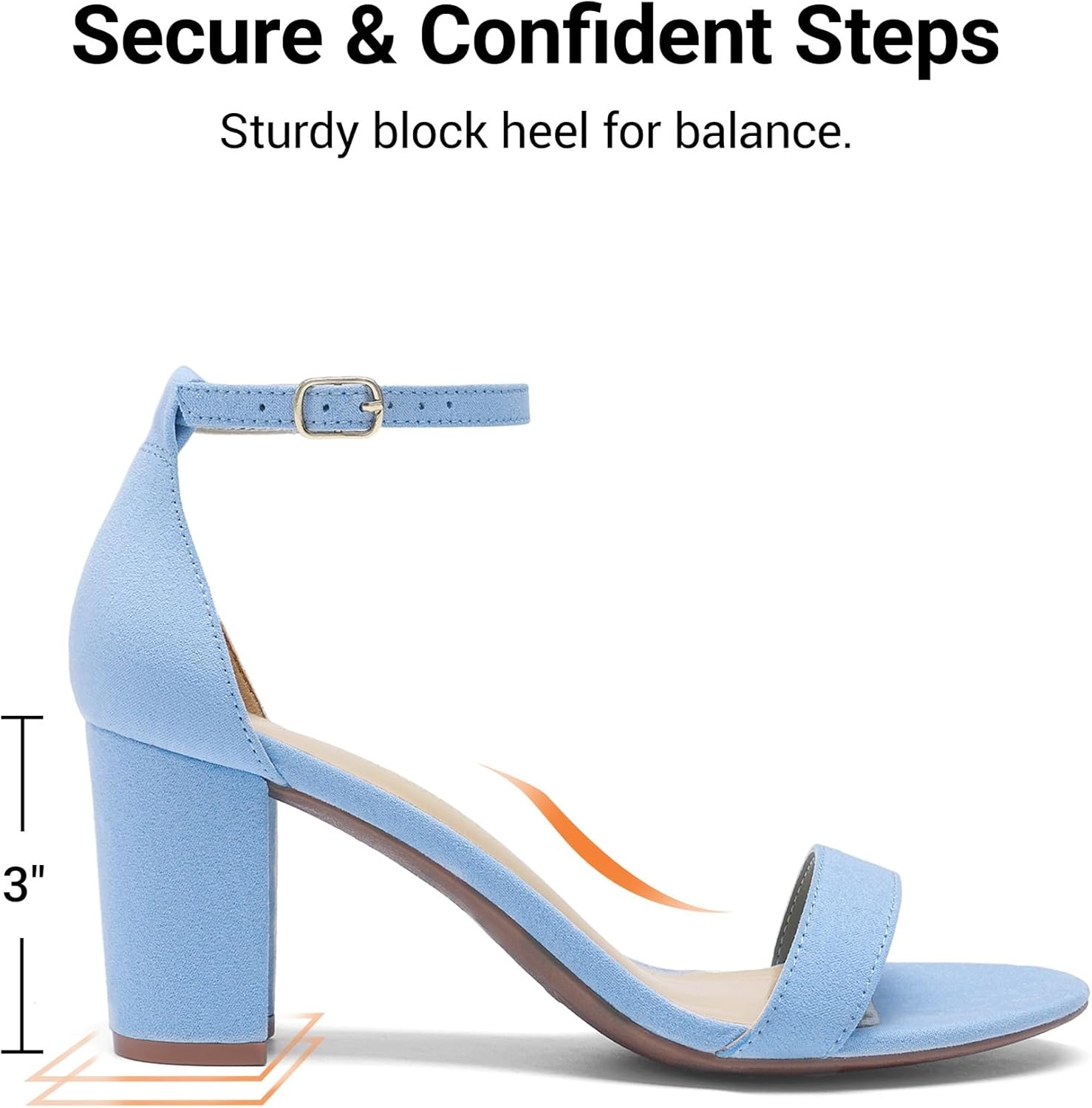 image:imageDREAM PAIRS Womens Chunky Block Heel Sandals Open Toe Ankle Strap Dress Shoes Comfortable Wedding Guest Heels for Party Prom and Formal EventsBabyBlueSuede
