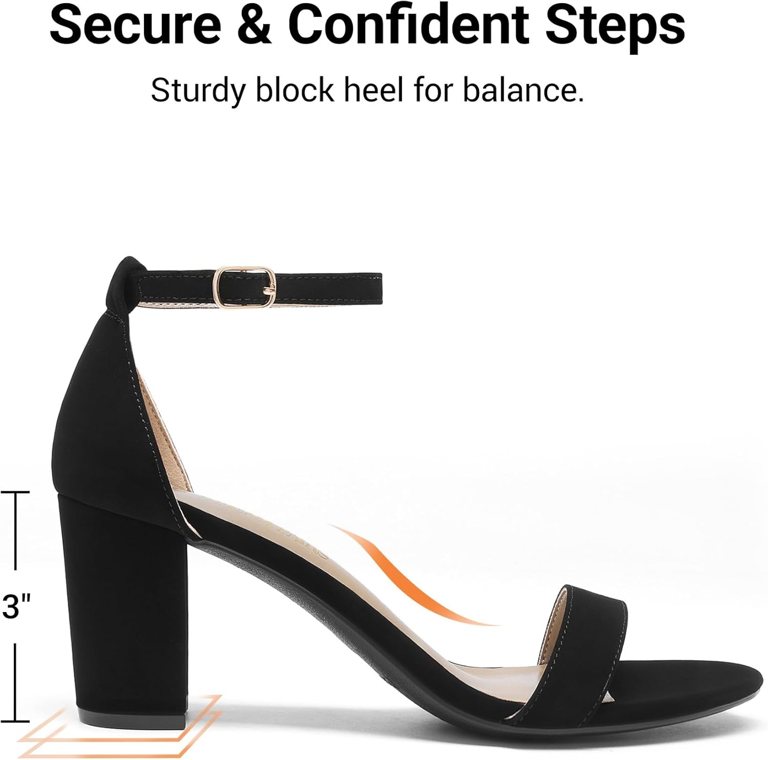 image:imageDREAM PAIRS Womens Chunky Block Heel Sandals Open Toe Ankle Strap Dress Shoes Comfortable Wedding Guest Heels for Party Prom and Formal EventsBlackNubuck