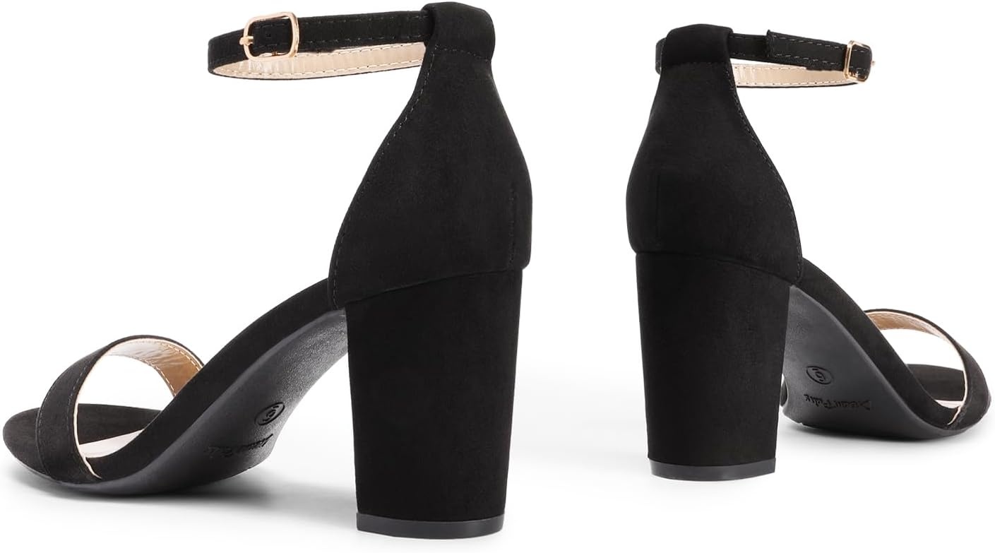 image:imageDREAM PAIRS Womens Chunky Block Heel Sandals Open Toe Ankle Strap Dress Shoes Comfortable Wedding Guest Heels for Party Prom and Formal EventsBlackSuede