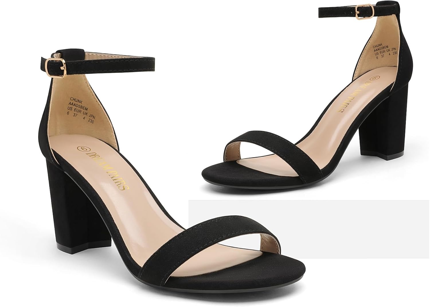 image:imageDREAM PAIRS Womens Chunky Block Heel Sandals Open Toe Ankle Strap Dress Shoes Comfortable Wedding Guest Heels for Party Prom and Formal EventsBlackSuede